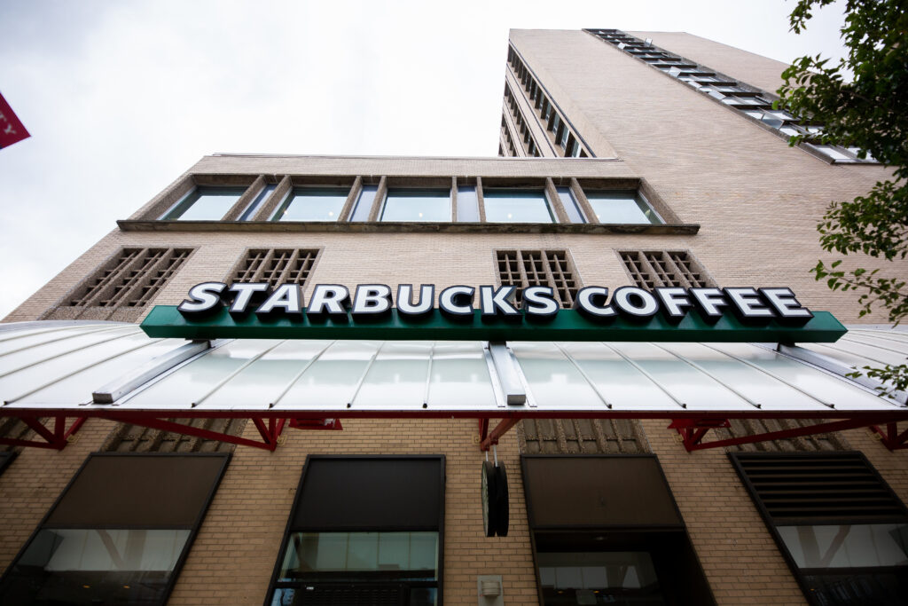 Starbucks Coffee inside of a brick building